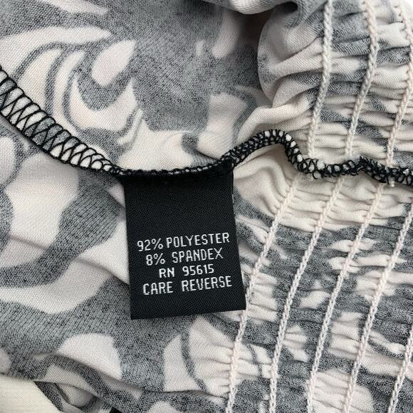 Rafaella Blouse Women's Medium Black & White Allover Print Cinched Waist Stretch - Picture 4 of 9